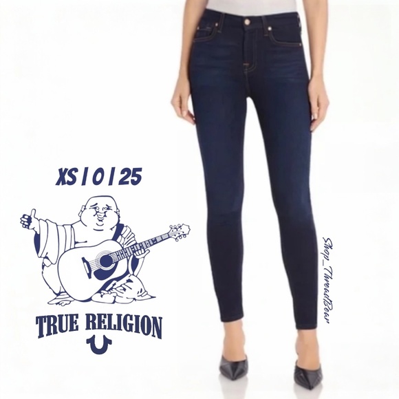 EUC. Low-Rise [True Religion] Skinny Casey Stretchy Denim Blue Jeans | 25 XS 0 - Picture 1 of 16
